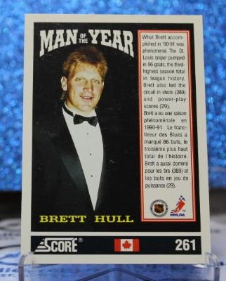 BRETT HULL # 261 CANADA SCORE 1991-92  ST. LOUIS BLUES NHL HOCKEY TRADING CARD