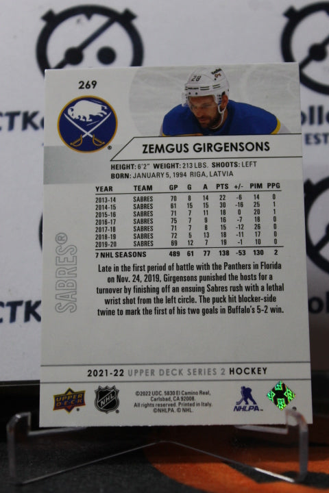 2021-22 UPPER DECK ZEMGUS GIRGENSONS # 269  BUFFALO SABRES NHL HOCKEY TRADING CARD