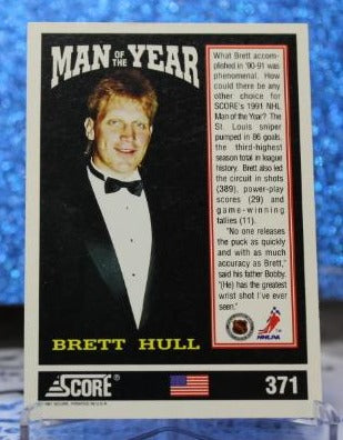 BRETT HULL # 371 USA SCORE 1991-92  ST. LOUIS BLUES NHL HOCKEY TRADING CARD