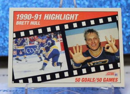 BRETT HULL # 412 USA SCORE 1991-92  ST. LOUIS BLUES NHL HOCKEY TRADING CARD