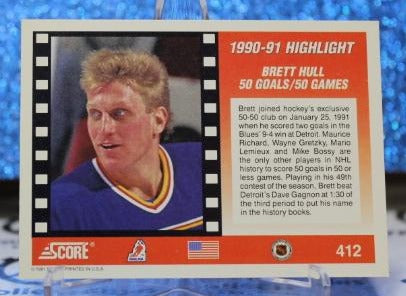 BRETT HULL # 412 USA SCORE 1991-92  ST. LOUIS BLUES NHL HOCKEY TRADING CARD