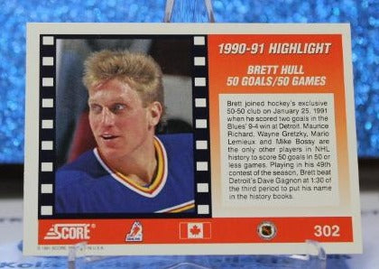 BRETT HULL # 302 CANADA SCORE 1991-92  ST. LOUIS BLUES NHL HOCKEY TRADING CARD