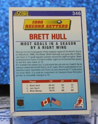BRETT HULL # 346 SCORE 1990-91  ST. LOUIS BLUES NHL HOCKEY TRADING CARD