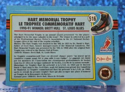 BRETT HULL # 516 O-PEE CHEE 1991-92 ST. LOUIS BLUES NHL HOCKEY TRADING CARD