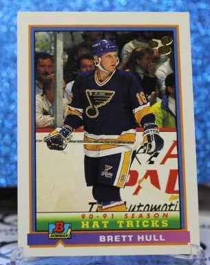 BRETT HULL # 367 BOWMAN 1991-92  ST. LOUIS BLUES NHL HOCKEY TRADING CARD