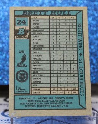 BRETT HULL # 24 BOWMAN 1990-91  ST. LOUIS BLUES NHL HOCKEY TRADING CARD