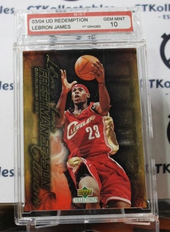 2003-04 UPPER DECK REDEMPTION LEBRON JAMES # 14 ROOKIE BASKETBALL CARD 1ST GRADED 10 GEM MINT