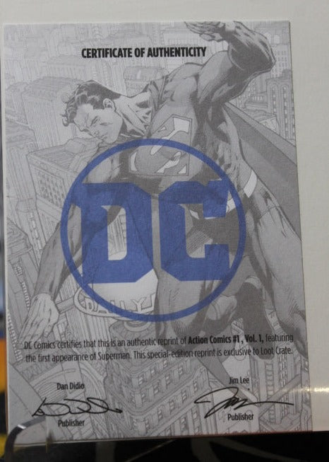 ACTION COMICS  # 1  SUPERMAN DC COMICS FACSIMILE EDITION (REPRINT) LOOT CRATE COA 2017