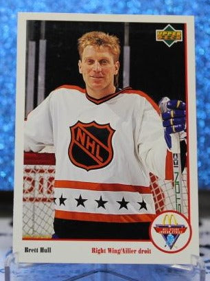 BRETT HULL # Mc-13  McDONALD'S  UPPER DECK 1991-92 ST. LOUIS BLUES NHL HOCKEY TRADING CARD