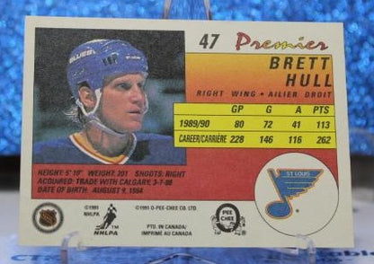 BRETT HULL # 47 PREMIER O-PEE CHEE 1990-91  ST. LOUIS BLUES NHL HOCKEY TRADING CARD