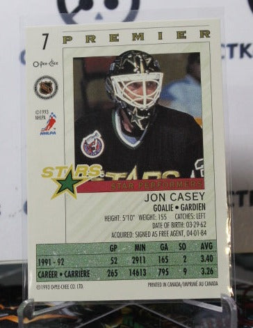 1992-93 O-PEE CHEE JON CASEY # 7  MINNESOTA NORTH STARS NHL  HOCKEY CARD