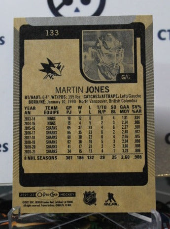 2021-22 O-PEE-CHEE MARTIN JONES # 133 SAN JOSE SHARKS NHL HOCKEY CARD