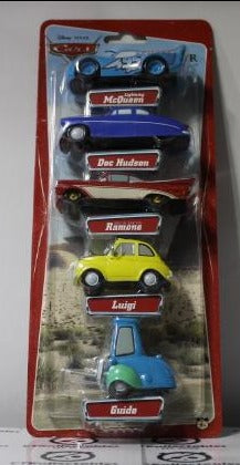 DISNEY PIXAR CARS 5 CAR  PACK McQUEEN DOC HUDSON RAMONE LUIGI