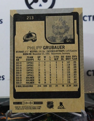 2021-22 O-PEE-CHEE PHILIPP GRUBAUER  # 213 COLORADO AVALANCHE  NHL HOCKEY TRADING CARD