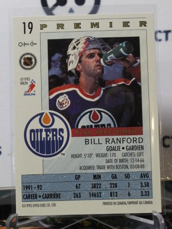 1992-93 O-PEE-CHEE PREMIER BILL RANFORD # 19  EDMONTON OILERS HOCKEY CARD
