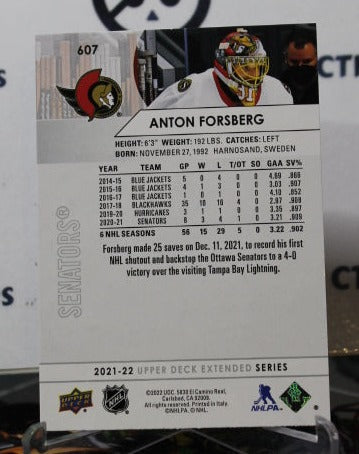 2021-22 UPPER DECK ANTON FORSBERG # 607  OTTAWA SENATORS HOCKEY CARD
