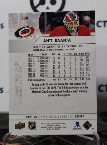 2021-22 UPPER DECK ANTTI RAANTA # 538 CAROLINA HURRICANES NHL HOCKEY TRADING CARD