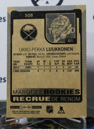 2021-22 O-PEE CHEE UKKO-PEKKA LUUKKONEN # 508 MARQUEE ROOKIE  BUFFALO SABRES NHL HOCKEY TRADING CARD