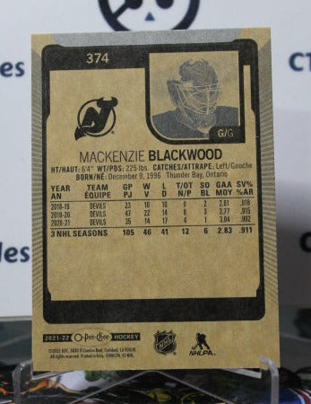 2021-22 O-PEE CHEE MACKENZIE BLACKWOOD # 374  NEW JERSEY DEVILS  NHL HOCKEY TRADING CARD