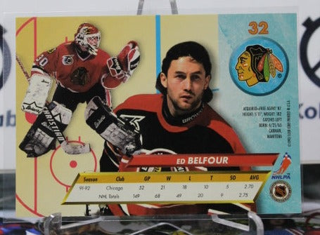 1992-93 FLEER ULTRA ED BELFOUR # 32 CHICAGO BLACKHAWKS NHL HOCKEY CARD