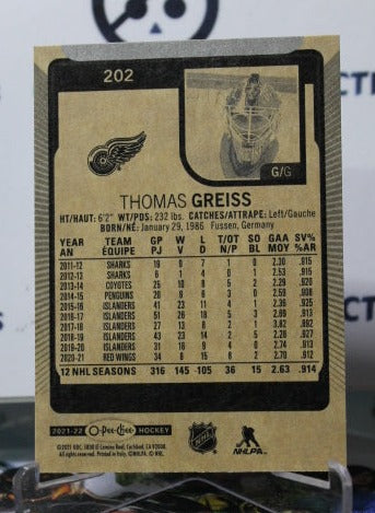 2021-22 O-PEE CHEE THOMAS GREISS  # 202 GOALTENDER DETROIT RED WINGS  NHL HOCKEY CARD