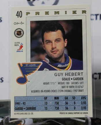 1992-93  O-PEE CHEE PREMIER GUY HEBERT # 40 ROOKIE GOALTENDER  ST. LOUIS BLUES NHL HOCKEY CARD