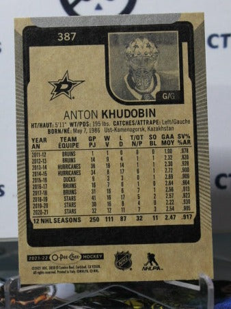 2021-22 O-PEE CHEE ANTON KHUDOBIN # 387 DALLAS STARS NHL HOCKEY CARD