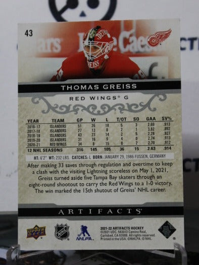 2021-22 UPPER DECK ARTIFACTS THOMAS GREISS # 43 SILVER DETROIT RED WINGS NHL HOCKEY TRADING CARD