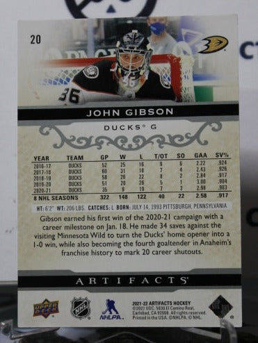 2021-22 UPPER DECK ARTIFACTS  JOHN GIBSON # 20 SILVER ANAHEIM DUCKS NHL HOCKEY CARD