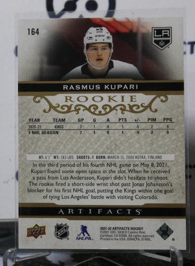 2021-22 UPPER DECK RASMUS KUPARII # 164 ROOKIE ROSE GOLD  L A KINGS NHL HOCKEY CARD