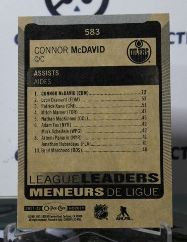 2021-22 O-PEE-CHEE CONNOR McDAVID # 583 LEAGUE LEADERS EDMONTON OILERS  NHL HOCKEY CARD