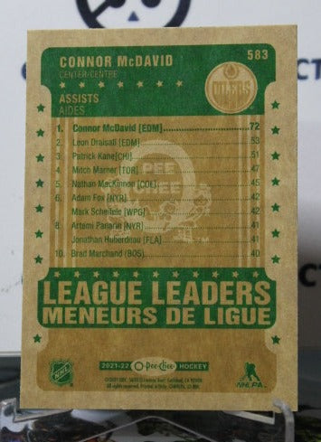 2021-22 O-PEE-CHEE CONNOR McDAVID # 583 RETRO LEAGUE LEADERS EDMONTON OILERS  NHL HOCKEY CARD