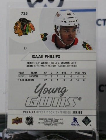 2021-22 UPPER DECK ISAAK PHILLIPS # 735 YOUNG GUNS ROOKIE CHICAGO BLACKHAWKS NHL HOCKEY TRADING CARD