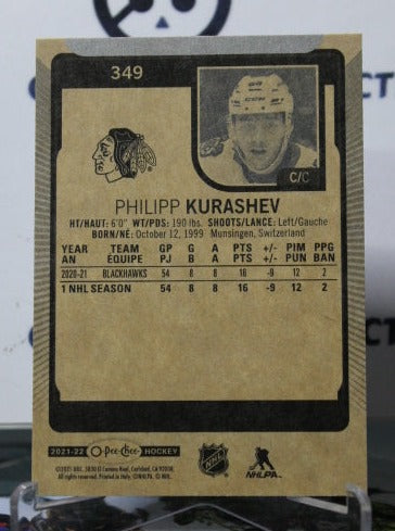 2021-22 O-PEE-CHEE PHILIPP KURASHEV # 349 ROOKIE CHICAGO BLACKHAWKS HOCKEY CARD