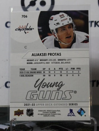 2021-22 UPPER DECK ALIAKSEI PROTAS # 706 YOUNG GUNS ROOKIE WASHINGTON CAPITALS NHL HOCKEY CARD