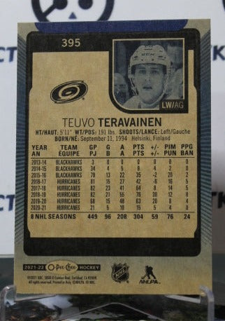 2021-22 O-PEE-CHEE TEUVO TERAVAINEN # 395 BLUE CAROLINA HURRICANES NHL HOCKEY TRADING CARD