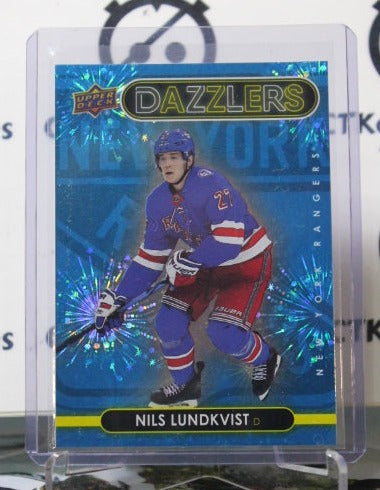 2021-22  UPPER DECK NILS LUNDKVIST  # DZ-127 DAZZLERS BLUE  NEW YORK RANGERS  NHL HOCKEY CARD