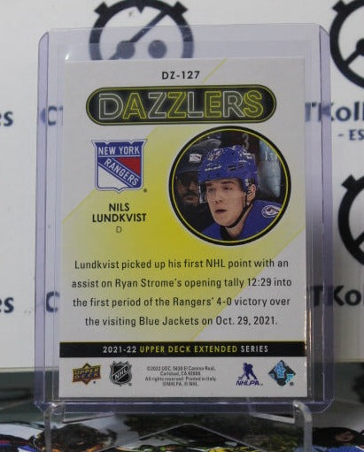 2021-22  UPPER DECK NILS LUNDKVIST  # DZ-127 DAZZLERS BLUE  NEW YORK RANGERS  NHL HOCKEY CARD