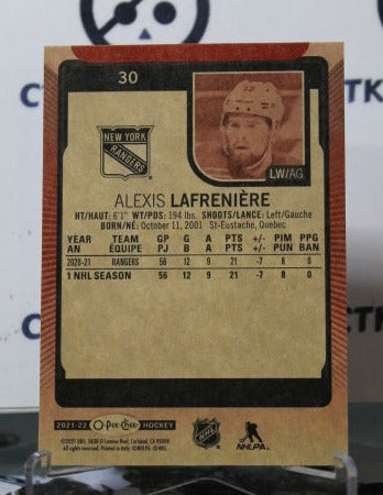 2021-22  O-PEE-CHEE ALEXIS LAFRENIERE  # 30 RED NEW YORK RANGERS  NHL HOCKEY CARD