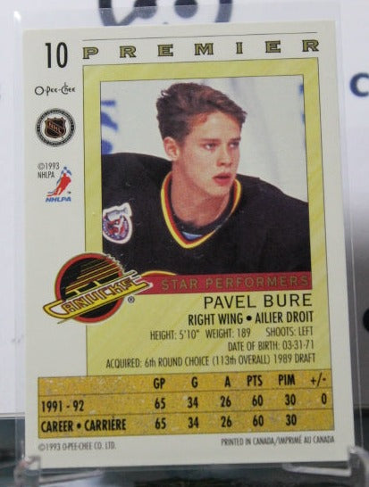1992-93  O-PEE-CHEE PREMIER PAVEL BURE # 10  STAR PERFORMER VANCOUVER CANUCKS NHL HOCKEY TRADING CARD
