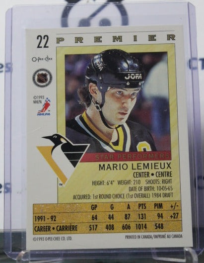 1992-93  O-PEE-CHEE PREMIER MARIO LEMIEUX # 22 STAR PREFORMERS PITTSBURGH PENGUINS NHL HOCKEY CARD