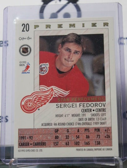 1992-93 O-PEE-CHEE PREMIER SERGEI FEDOROV # 20 STAR PREFORMERS DETROIT RED WINGS NHL HOCKEY TRADING CARD