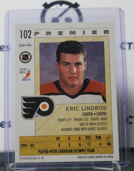 1992-93  O-PEE CHEE PREMIER ERIC LINDROS # 102 PHILADELPHIA FLYERS NHL HOCKEY CARD