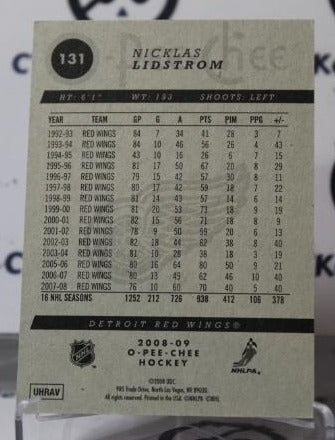 NICKLAS LIDSTROM # 113 O-PEE CHEE  2008-09 DETROIT RED WINGS NHL HOCKEY TRADING CARD