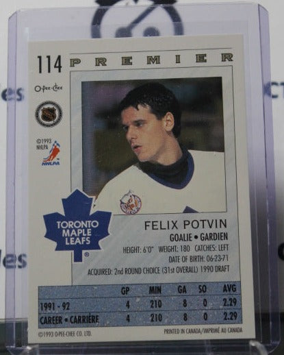 1992-93 O-PEE-CHEE PREMIER FELIX POTVIN # 114 TORONTO MAPLE LEAFS NHL HOCKEY CARD