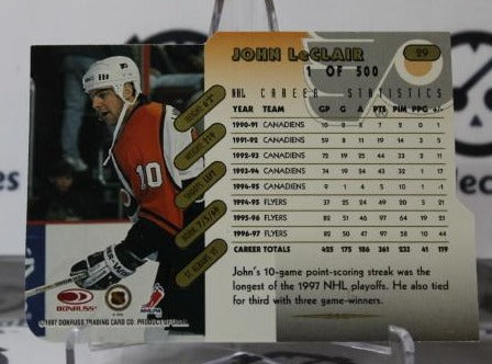 JOHN LeCLAIR # 29 PRESS PROOF GOLD 1 OF 500 DIE CUT DONRUSS 1997-98 PHILADELPHIA FLYERS NHL HOCKEY TRADING CARD