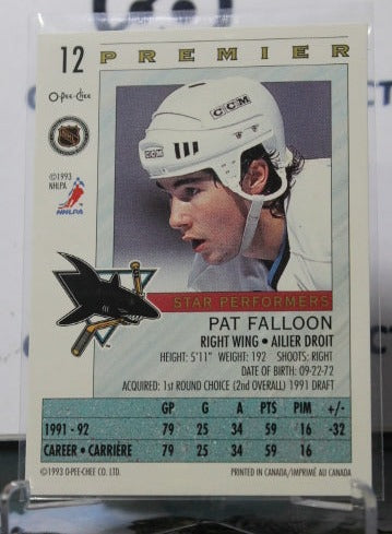 1992-93  O-PEE-CHEE PREMIER PAT FALLOON # 12 STAR PERFORMERS  SAN JOSE SHARKS NHL HOCKEY CARD