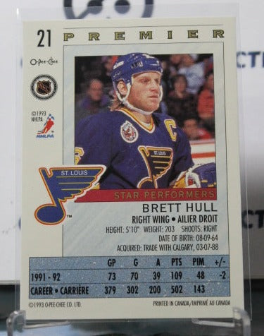 1992-93 O-PEE CHEE PREMIER BRETT HULL # 21 STAR PERFORMERS ST. LOUIS BLUES NHL HOCKEY CARD