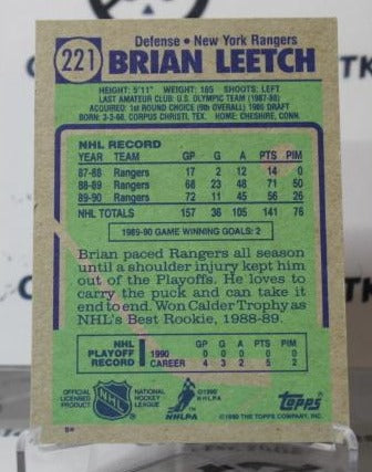 BRIAN LEETCH # 221 TOPPS 1990-91 NEW YORK RANGERS NHL HOCKEY TRADING CARD