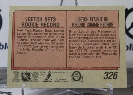 BRIAN LEETCH # 326 O-PEE CHEE ROOKIE 1989-90 NEW YORK RANGERS NHL HOCKEY TRADING CARD